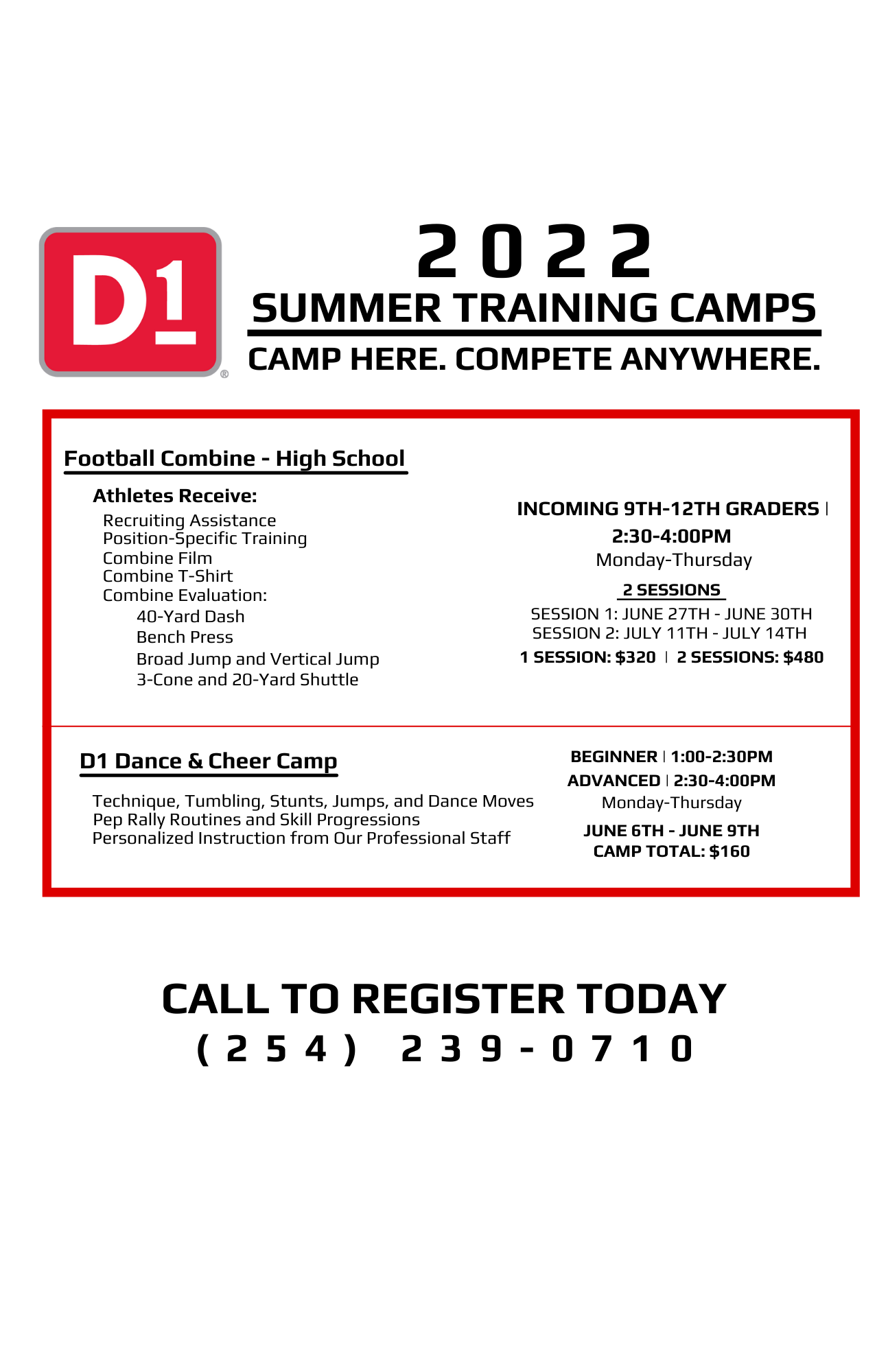 D1 2022 Summer Training Camps Offerings